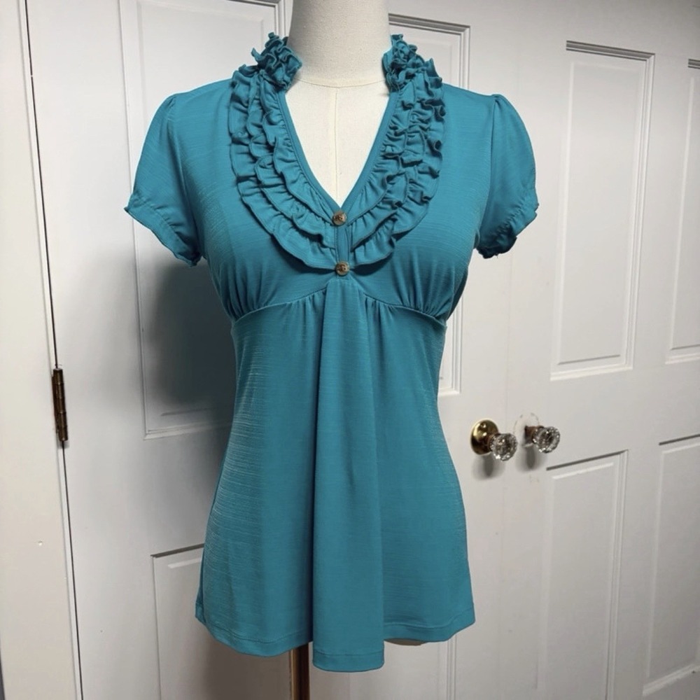 Y2K Ruffle Trim Babydoll Top Sz S Back Tie Strap Bella Swan Milkmaid Coquette